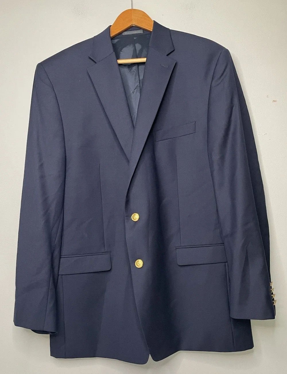 Lauren Ralph Lauren Blazer Mens 46L Navy Wool Gold Button Sport Coat Jacket